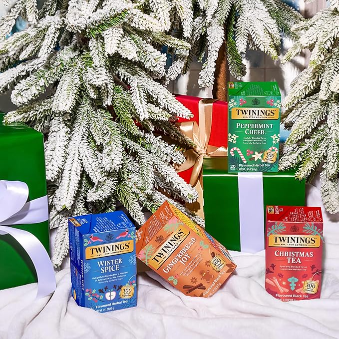Twinings Holiday Variety Pack Tea Bags, Christmas Tea, Winter Spice, Gingerbread Joy, Peppermint Cheer, 20 Count (Pack of 4), Enjoy Hot or Iced, 80 Teabags