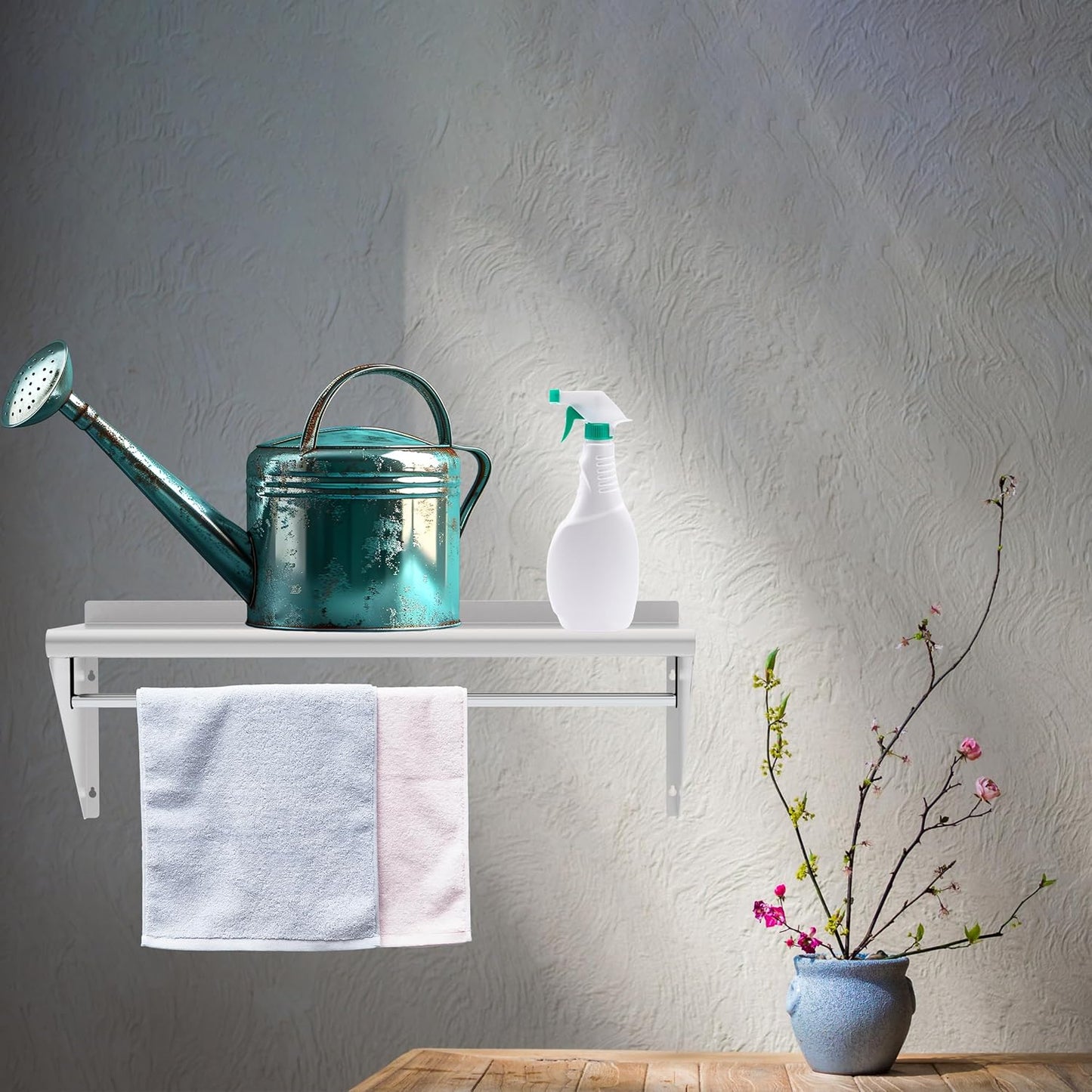 12''x24'' Wall Mounted Stainless Steel Shelf with Suspension Rod, NSF Commercial Metal Wall Mounted Floating Shelf for Kitchens, Restaurants, Food Trucks, Garages, Homes and Hotels