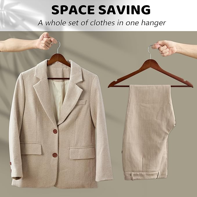 Wooden Hangers, 30 Pack Wood Hangers with 360-Degree Rotatable Hook and Pants Bar, Smooth Finish Coat Hanger Wooden for Closet, Walnut