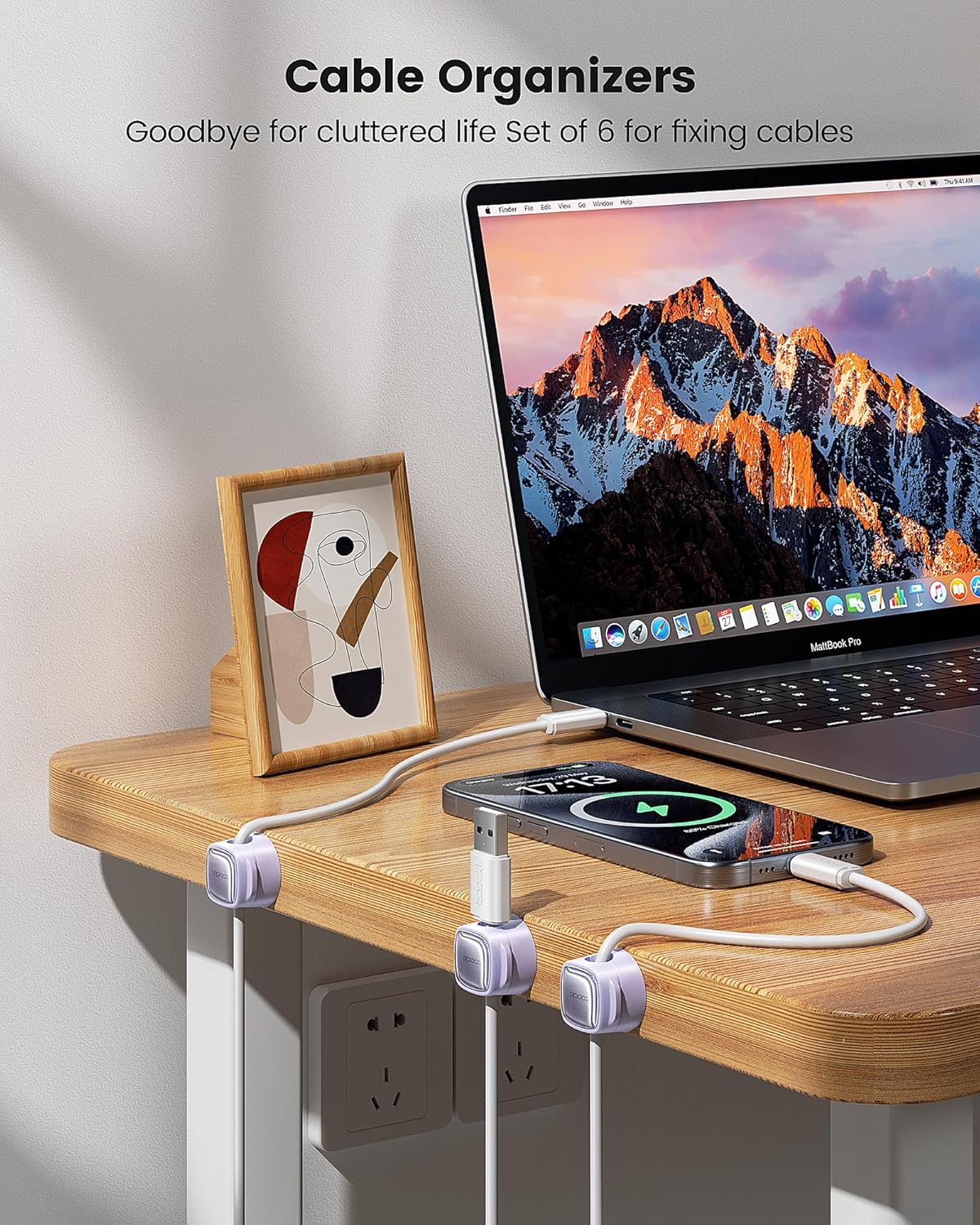 6 Pack Magnetic Cable Clips – Cord Organizer & Holder, Toocki Adhesive Cable Management, Wire Holder for USB Charging Cables, Ideal for Home, Office, Car, Desk, and Nightstand-Purple
