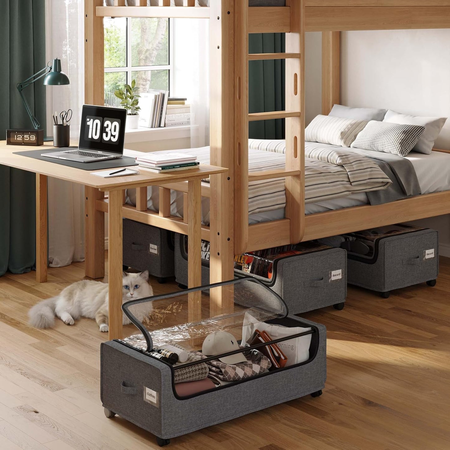 Under Bed Storage With Wheels, XXXXL Size, Tall Under The Bed Storage Drawers, Underbed Shoe Storage Organizer, Metal Frame, Large Size, 90L