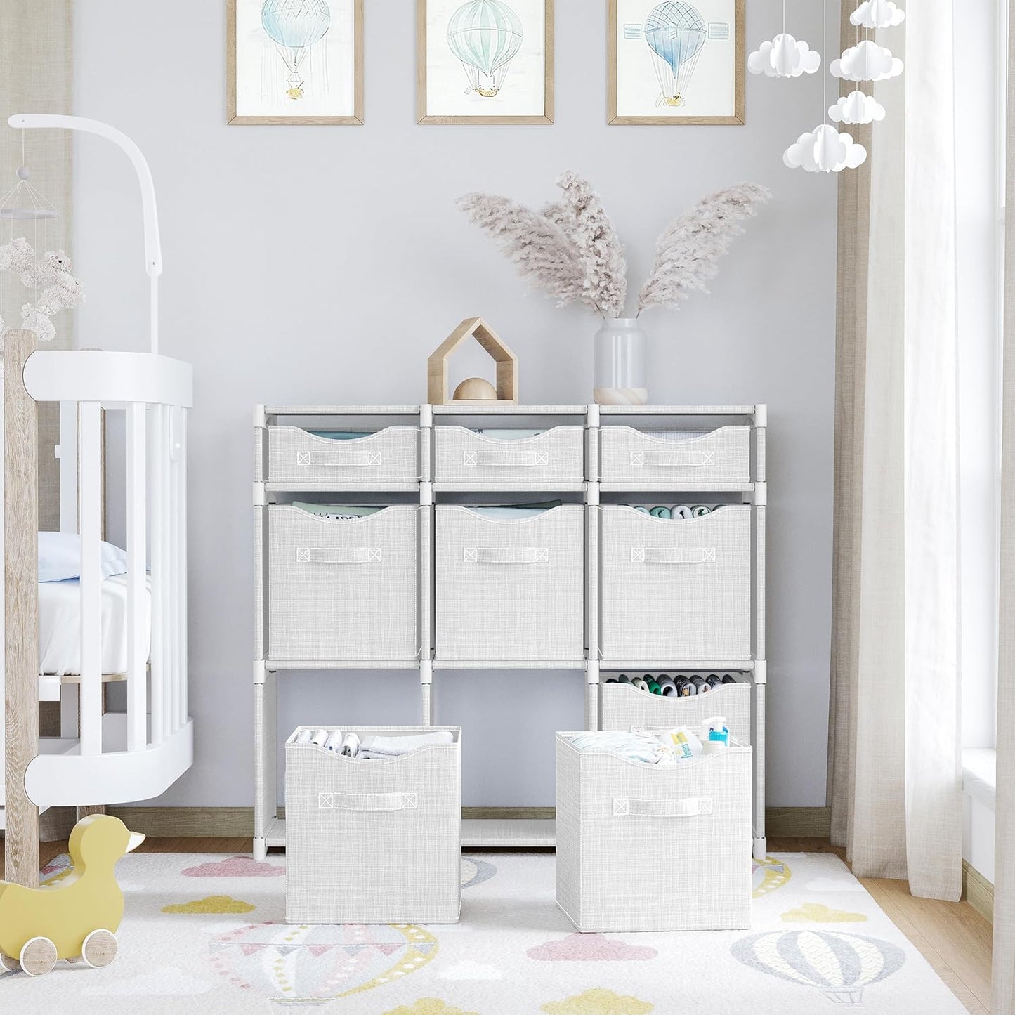 9 Cube Closet Organizers And Storage | Includes All Storage Cube Bins | Easy To Assemble Closet Storage Unit With Drawers | Room Organizer For Clothes, Baby Closet Bedroom, Playroom, Dorm (White Grey)