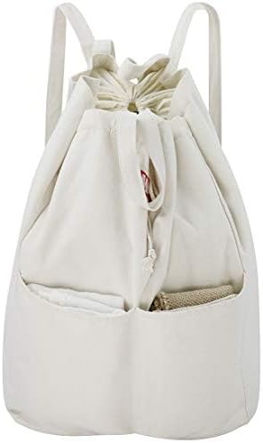 100% Breathable Cotton Canvas Laundry Backpack Bags with Drawstring Closure & Shoulder Straps & 2 Handles, Washable in Machine, Good for Laundromat, Clean Store, College Dormitory, Travel Duffel Bag