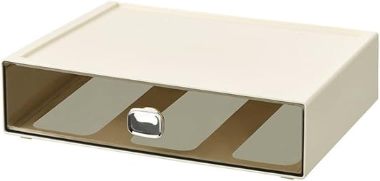 Spacious Desktop Storage Box, 1 Large Storage Drawer, Stackable Office Desk Drawer Organizer and Accessories, Printer Paper Organizer, Cream Plastic Drawers for Workspace & Home