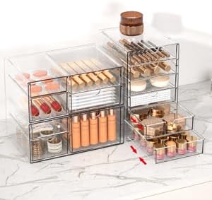 Makeup Drawer Storage Organizer with 13 Drawers, 3 Set Acrylic Office Desk Organization and Storage, Dustproof Drawer Organizer for Makeup, Office, Countertop, Jewelry, Pen, Desktop, Bathroom, Bedroom
