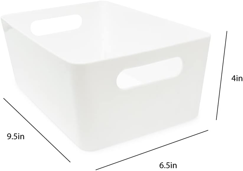 Isaac Jacobs 5-Pack Medium White Storage Bin (9.5” x 6.5”x 4”) Set w/Cut-Out Handles, Plastic Organizer, Multi-Use, Home, Office, Pantry, Closet, Kitchen
