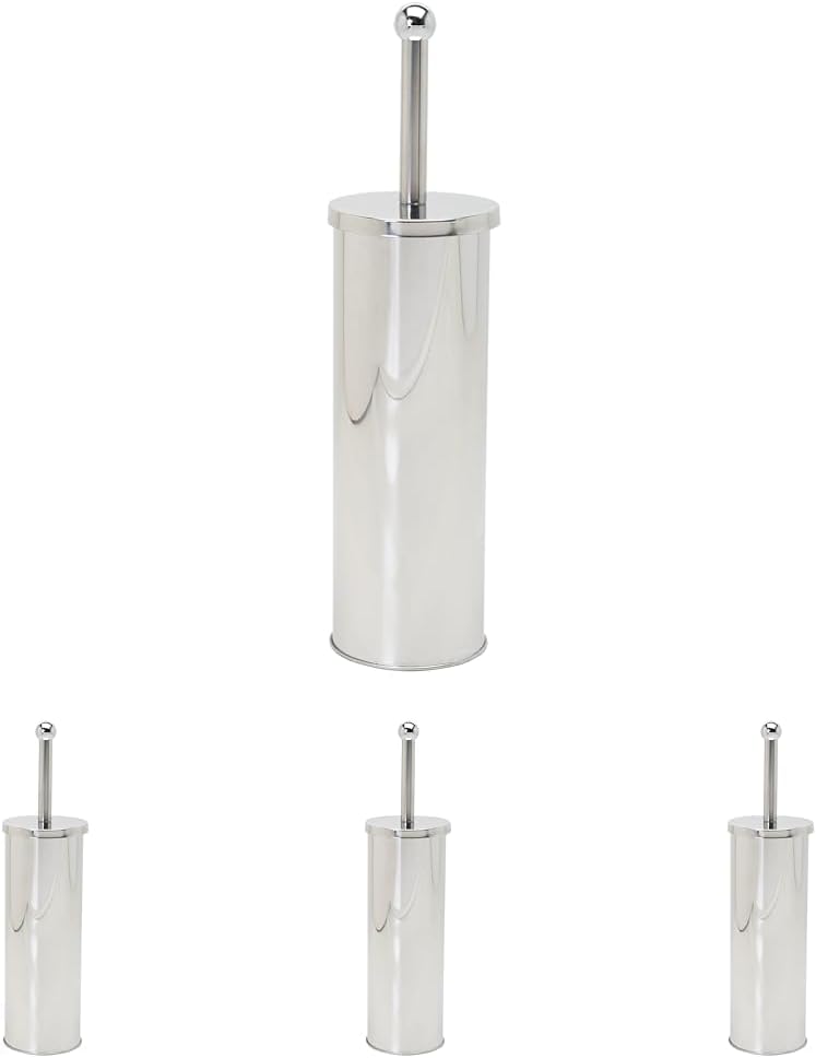 Zenna Home Toilet Brush and Holder Set, Rust Resistant Stainless Steel Toilet Bowl Brush, Discreet Bathroom Cleaning Scrubber with Stiff Bristles, Stainless Steel (Pack of 4)