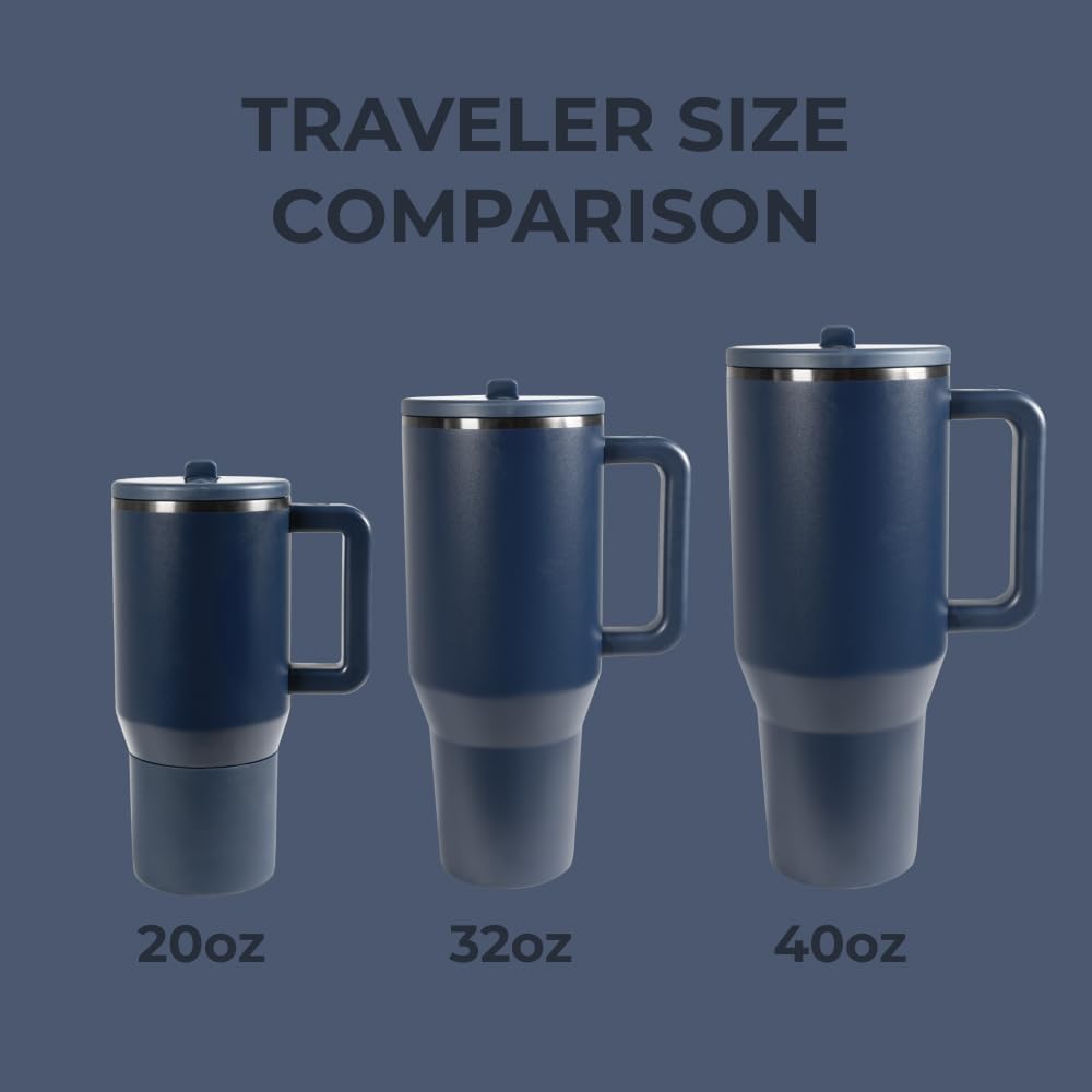 HydroJug Traveler - 40 oz Water Bottle with Handle & Flip Straw - Fits in Cup Holder, Leak Resistant Tumbler-Reusable Insulated Stainless Steel & Rubber Base - Gifts for Women & Men, Midnight