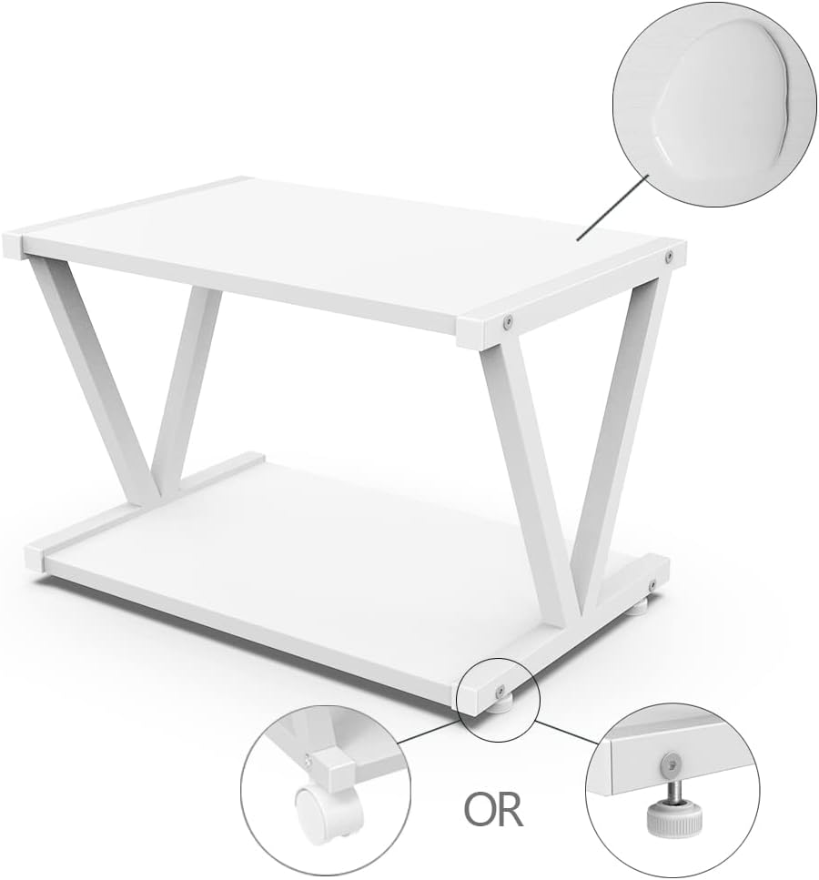 VEDECASA Retro Desktop Printer Stand 2 Double Tiers Wood Printer Shelf Rustic Industrial Farmhouse Wood Storage Book Shelf Organizor for Home Office Stylish Sturdy V Shaped (Dark Grey)