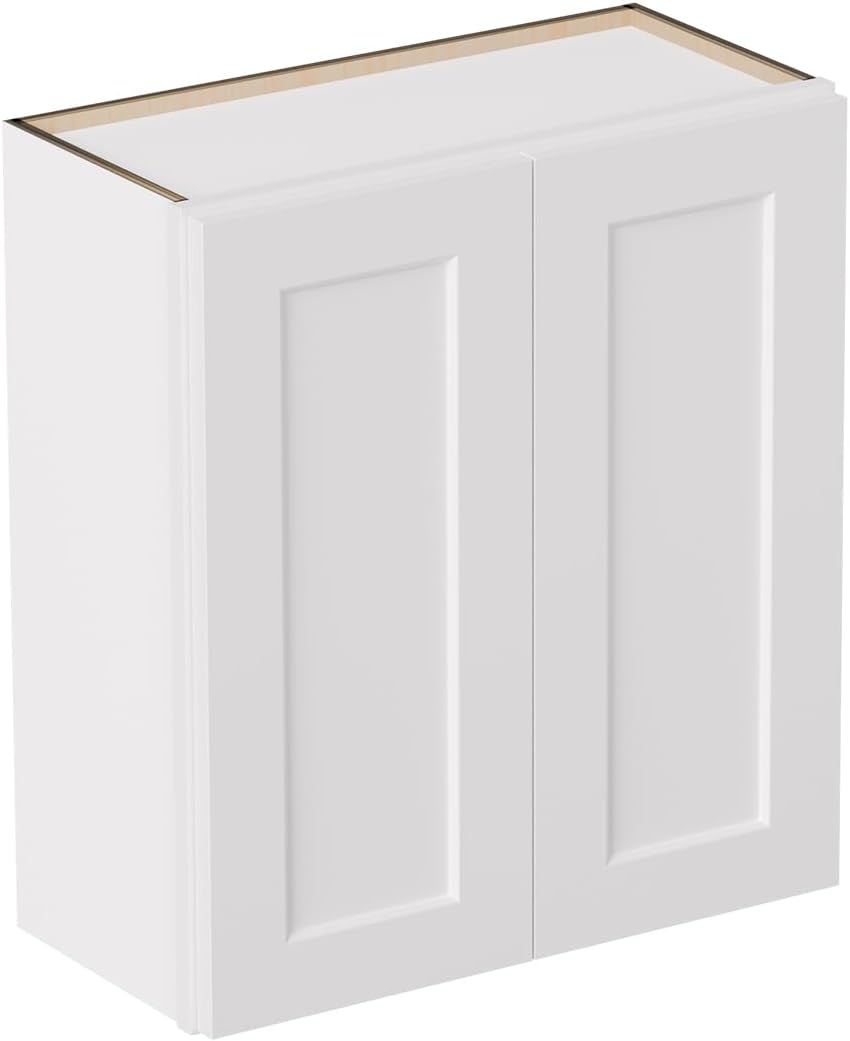 33 Inch Laundry Room Cabinets Wall Mounted, Solid Wood Over The Toilet Storage Cabinet, Bathroom Organizer Cabinets with 2 Shaker Door & Shelves, Easy to Assemble for Kitchen, Garage - White