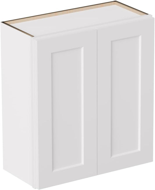 33 Inch Laundry Room Cabinets Wall Mounted, Solid Wood Over The Toilet Storage Cabinet, Bathroom Organizer Cabinets with 2 Shaker Door & Shelves, Easy to Assemble for Kitchen, Garage - White