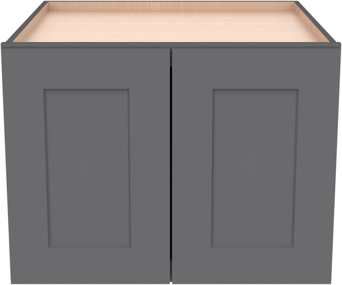 Solid Wood Wall Cabinet,Shaker Style Wall-Mounted Kitchen Storage Cabinet with Soft-Close Doors, RTA Pantry Organizer for Bathroom, Garage, Laundry (Pebble Gray, 33" W x 24" D x 24" H)