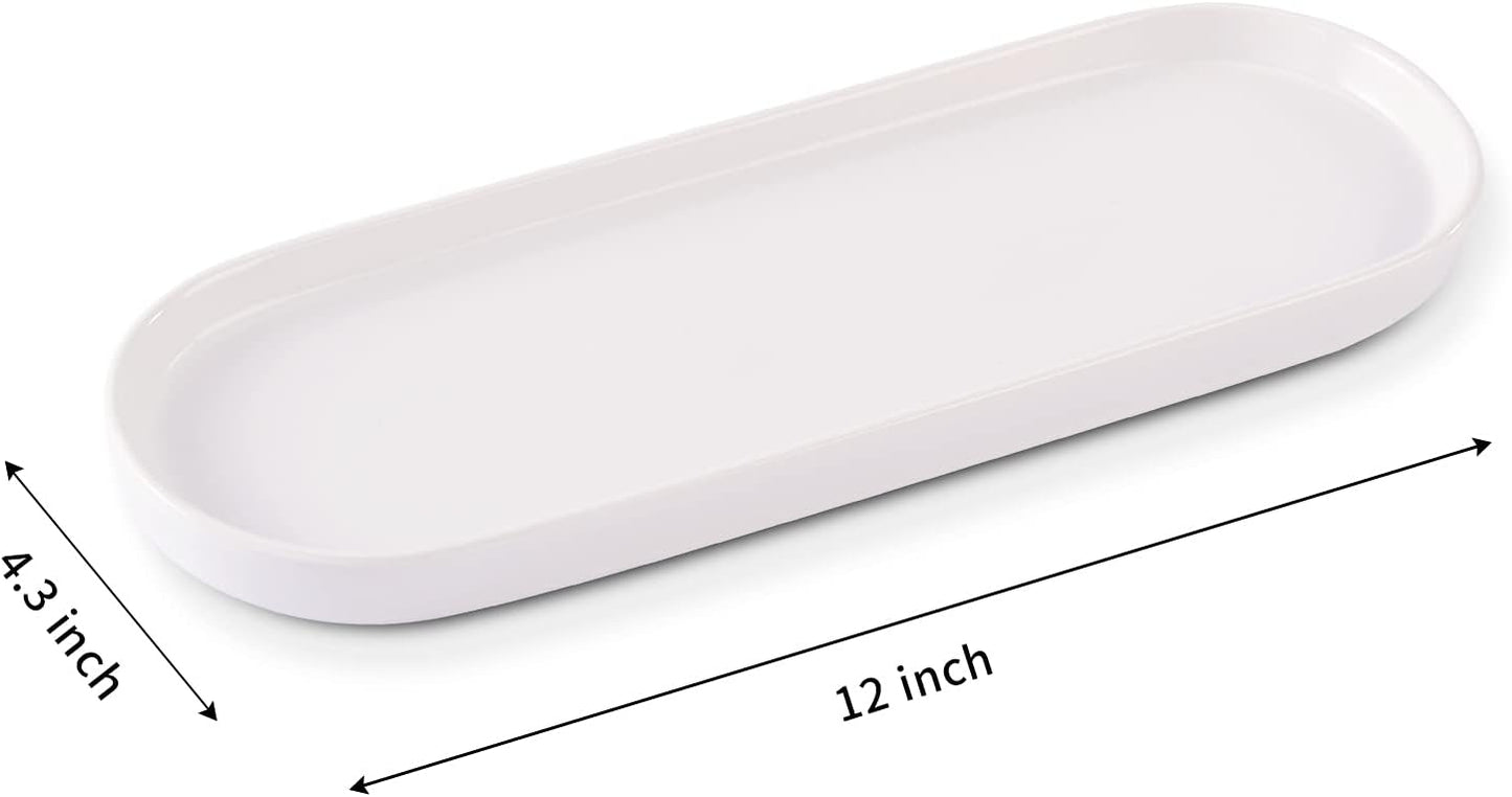Ceramic Sink Tray, Suit for Bathroom Counter, Bathtub, Cosmetics Dish, Candle, Perfume Shampoo Liquid Soap Tray Simple Style Design Suit for Bathroom and Kitchen (2pcs White)