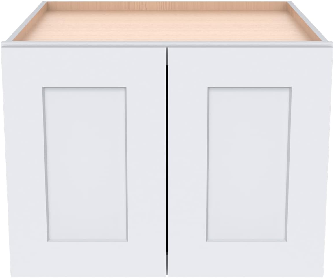 Solid Wood Wall Cabinet,Shaker Style Wall-Mounted Kitchen Storage Cabinet with Soft-Close Doors, RTA Pantry Organizer for Bathroom, Garage, Laundry (White, 36" W x 27" D x 18" H)