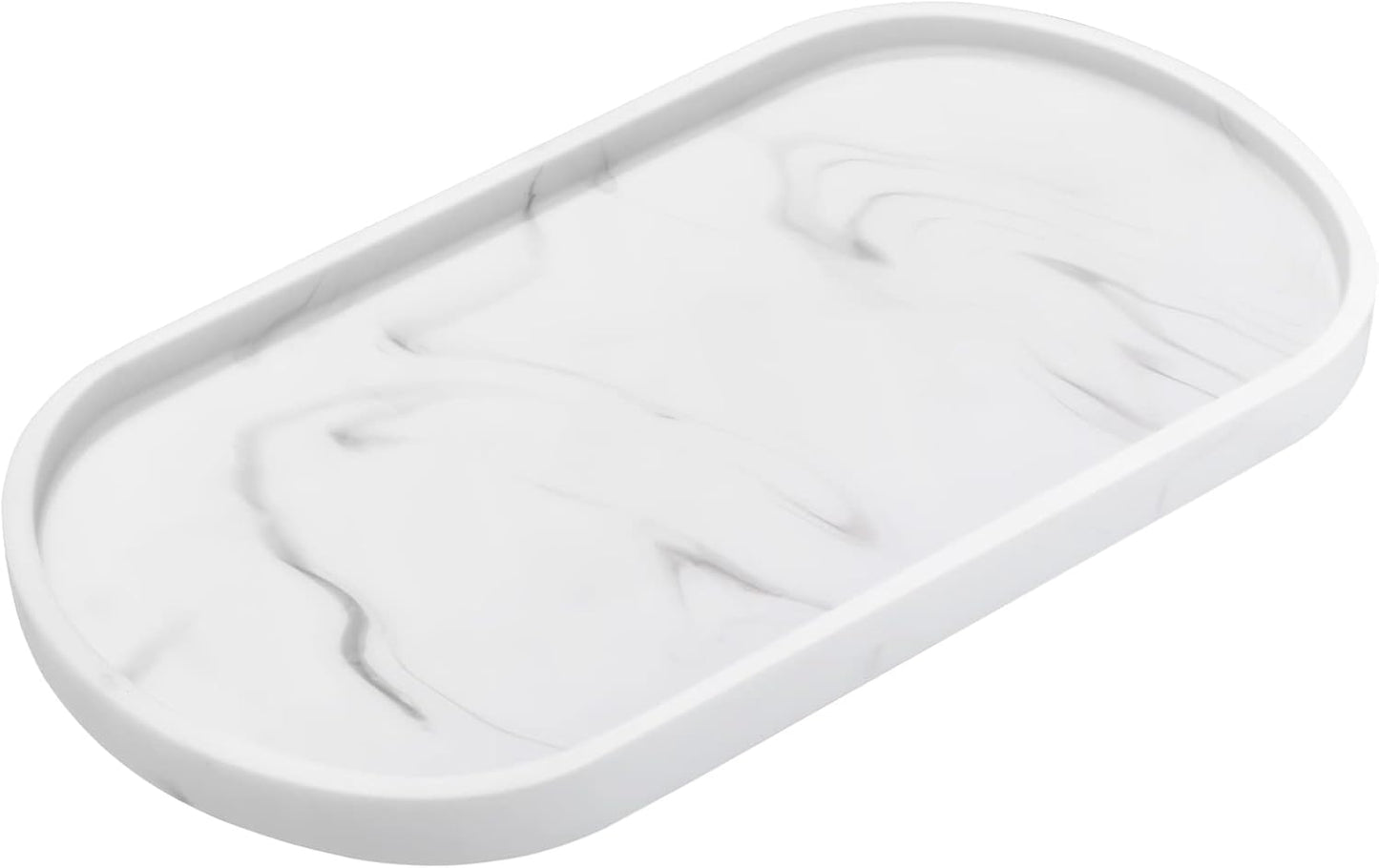 Luxspire Bathroom Vanity Tray, Handmade Resin Kitchen Sink Tray, Oval Toilet Tank Tray, Bathroom Countertop Organizer Tray for Jewelry/Perfume/Soap Dispenser/Hand Towel - 11.4 Inch, White Marble