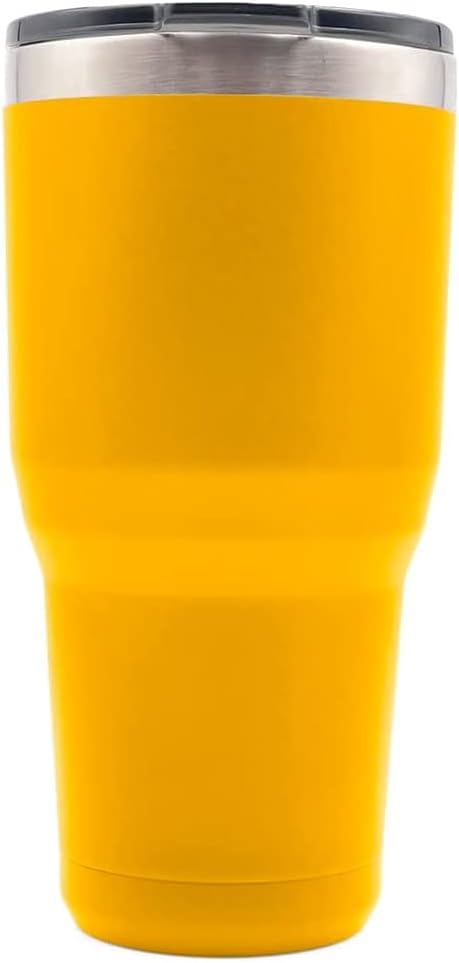 Yukon Outfitters Freedom High Grade 18/8 Stainless Steel Double Wall Vacuum Insulated Tumbler (30oz / 890ml) - 7.85" H x 3.9" Top Dia. / 2.9" Bottom dia., Gold with 'Dont Tread On Me' print