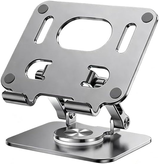 Saker 360° Rotating Laptop Stand, Aluminum Alloy Adjustable Height Ergonomic Computer Riser, Foldable Portable Desktop Stand with Cooling Design for 10-17 inch MacBook