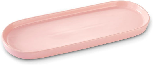 Ceramic Sink Tray, Bathroom Counter Tray, Bathtub Tray, Cosmetics Dish, Candle Tray, Perfume Shampoo Liquid Soap Tray Simple Style Design Suit for Bathroom and Kitchen (Pink)