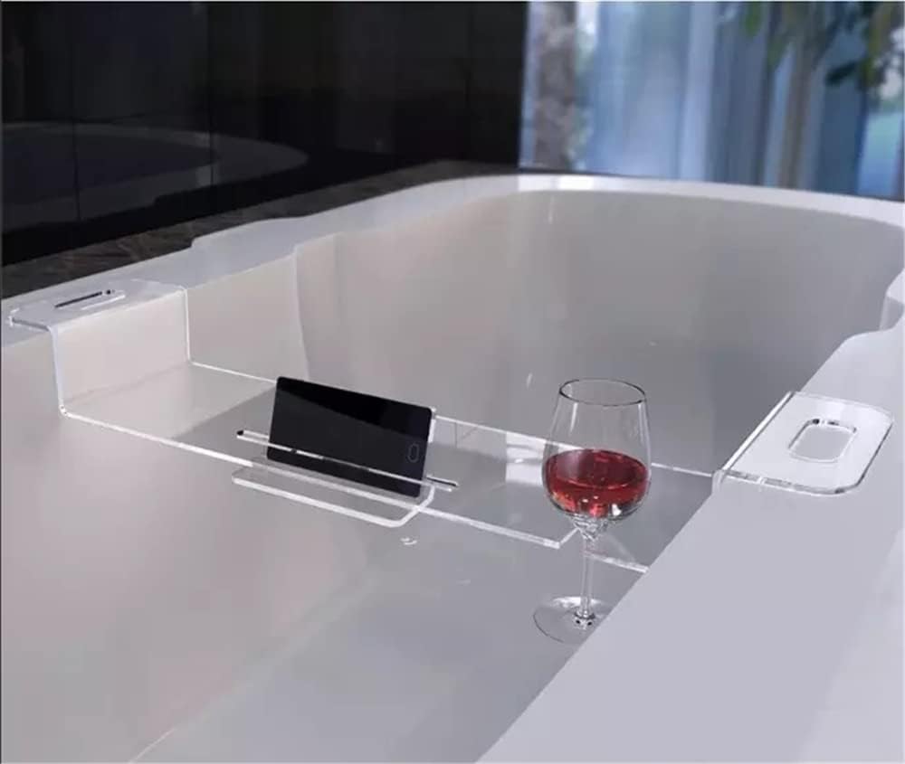 WANLIAN 33inch Luxury Bathtub Caddy for Bathroom - Table Tray with Storage and Organizer (Clear-C)