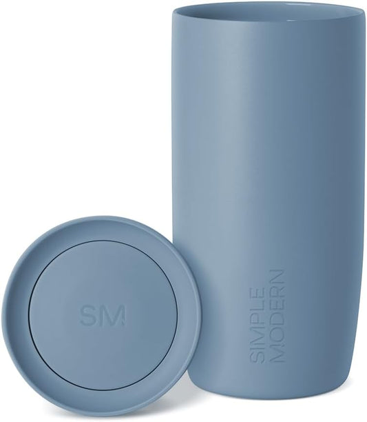 Simple Modern Travel Coffee Mug Tumbler with 360° Lid | Ceramic-Lined Insulated Stainless Steel Cold Brew Iced Coffee Cup | Gifts for Women Men Her Him | Voyager Signature | 16oz | Blue Dune