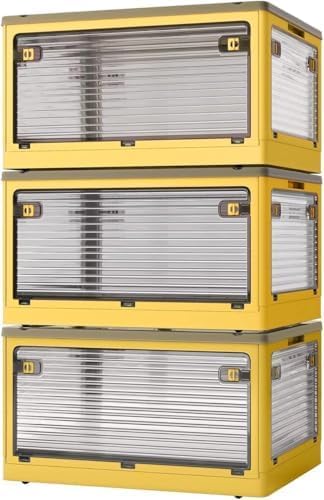 3 PACK Stackable Storage Bins, 50 Liters Closet Organizers with 3 Lids, Wheels, Drawers, Foldable Collapsible Box for Clothes and Camping Out Doors Bins, Orange