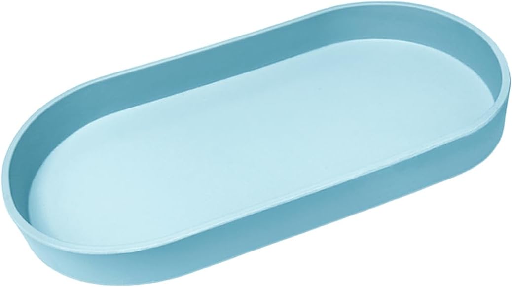 Blue Small Tray (11.8 inch), Oval Tray for Kitchen Counter, Bathtub Bathroom Vanity Items, Countertop Organizer, Coffee Accessory, Bar, Serving Seasoning, Salt and Pepper, Soap, Perfume.