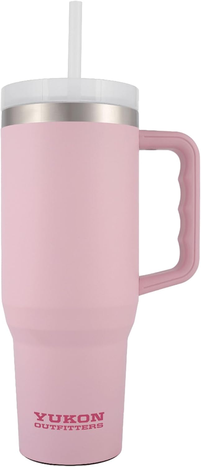 Yukon Outfitters Fit Forty 40oz Double Wall Vacuum Insulated Stainless Steel Tumbler with Reusable Straw & Ergonomic Handle | For Hot or Cold Beverage, Soft Pink