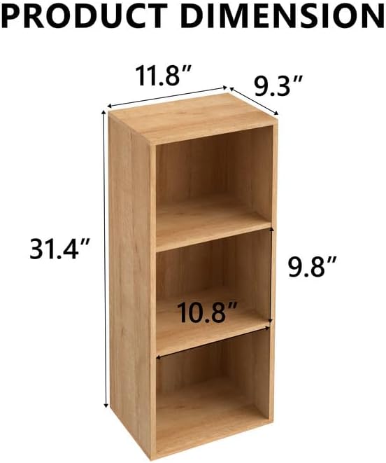 Wooden 3 Cube Storage Organizer, 3 Tier Storage Cubes Storage Display Cubby, Versatile Cubes Shelf and Cubby Organizer for Any Space (Oak, 3 Cube-W(11.8inch)
