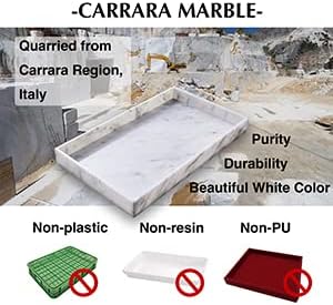 𝐈𝐭𝐚𝐥𝐢𝐚𝐧 𝟏𝟎𝟎% Marble Vanity Tray (12x7in), Counter Organizer for Bathroom, Kitchen, Dresser, Coffee Table, Serving, Decorative (Carrara White)