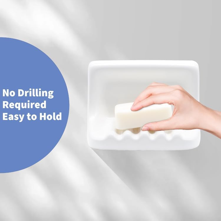 White Vintage Mounted Ceramic Soap Dish for Shower Wall,Retro Ceramic Soap Holder Porcelain Soap Dish Holder Tray for Home Bathtub Bathroom Sink Shower Wall Easy to Clean Keep Soap Dish Dry