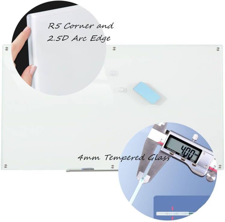 Glass Whiteboard Magnetic Dry Erase Board 6' x 3', Large Frameless Glass White Board for Wall, White Surface.