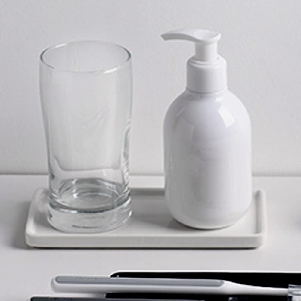 Ceramic Soap Dispenser Tray for Kitchen and Bathroom, Modern and Farmhouse Rectangle Service Tray - White(1 Pc)