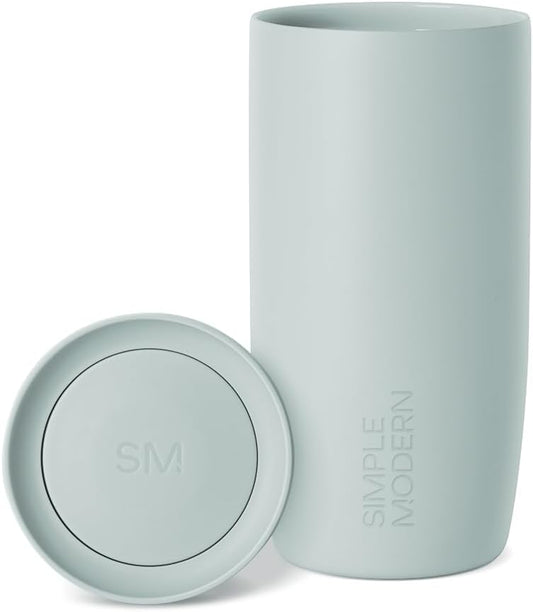 Simple Modern Travel Coffee Mug Tumbler with 360° Lid | Ceramic-Lined Insulated Stainless Steel Cold Brew Iced Coffee Cup | Gifts for Women Men Her Him | Voyager Signature | 16oz | Sea Glass Sage