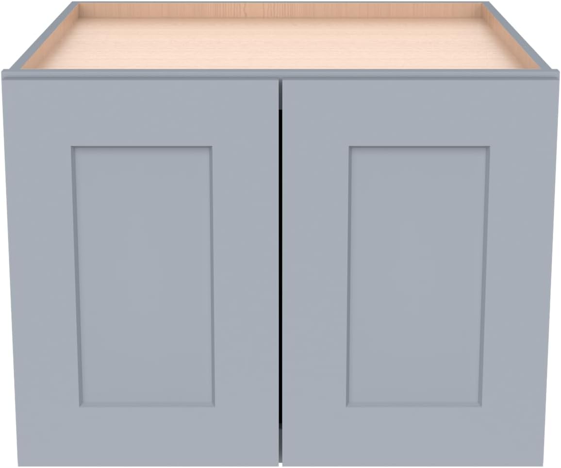 Solid Wood Wall Cabinet,Shaker Style Wall-Mounted Kitchen Storage Cabinet with Soft-Close Doors, RTA Pantry Organizer for Bathroom, Garage, Laundry (Grey, 33" W x 24" D x 18" H)