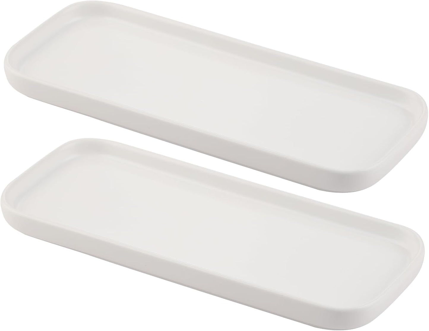 VanEnjoy Set of 2 White Ceramic Tray for Kitchen Counter, White Vanity Tray for Bathroom Counter, Long Narrow Tray for Soap Bottles