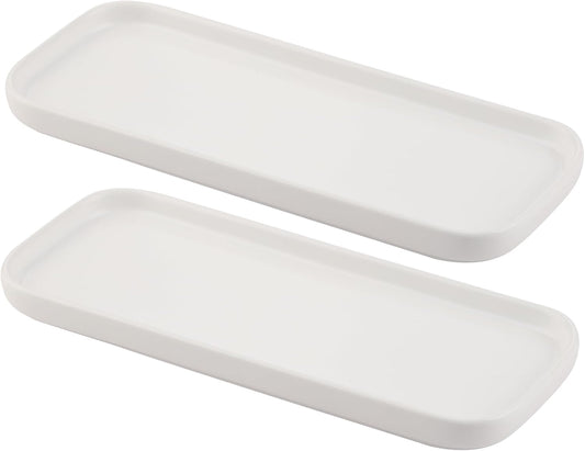 VanEnjoy Set of 2 White Ceramic Tray for Kitchen Counter, White Vanity Tray for Bathroom Counter, Long Narrow Tray for Soap Bottles