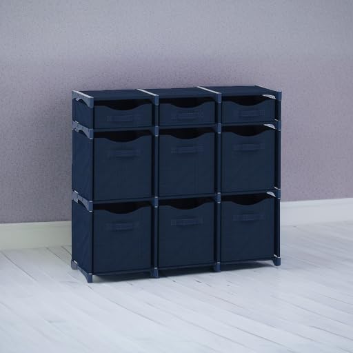 9 Cube Distressed Organizer with Drawers - Easy Assemble - Baby, Kids Dorm Room Organizer (Navy)