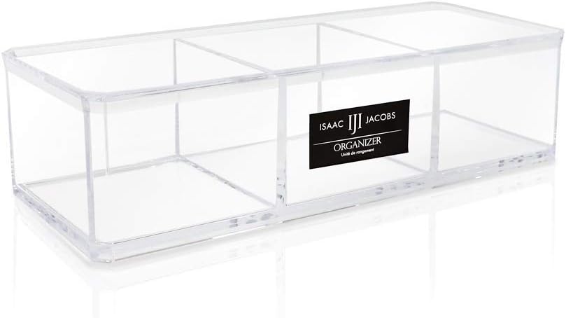 Isaac Jacobs Clear Acrylic 3 Section Organizer- Three Compartment Drawer Tray and Storage Solution for Office, Bathroom, Kitchen, Supplies, and More (Clear)