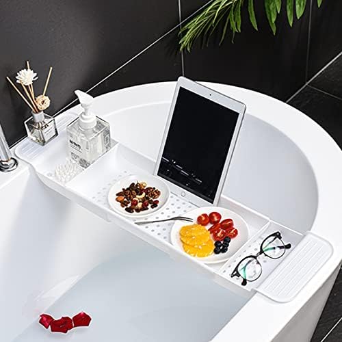 Bathtub Tray Expandable Bath Caddy Storage Rack Multifunctional Bathtub Tub Organizer for Deposit Wash Supplies,Book,Wine,Phone,Bathroom,Shower (White)