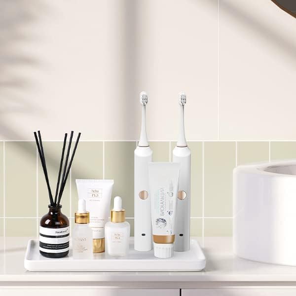 Gurygo 2 Pack 8"/10" Bathroom Trays, Ceramic Vanity Trays for Bathroom, Small Ceramic Tray, Kitchen Soap Tray for Kitchen Counter (White,Set/2)