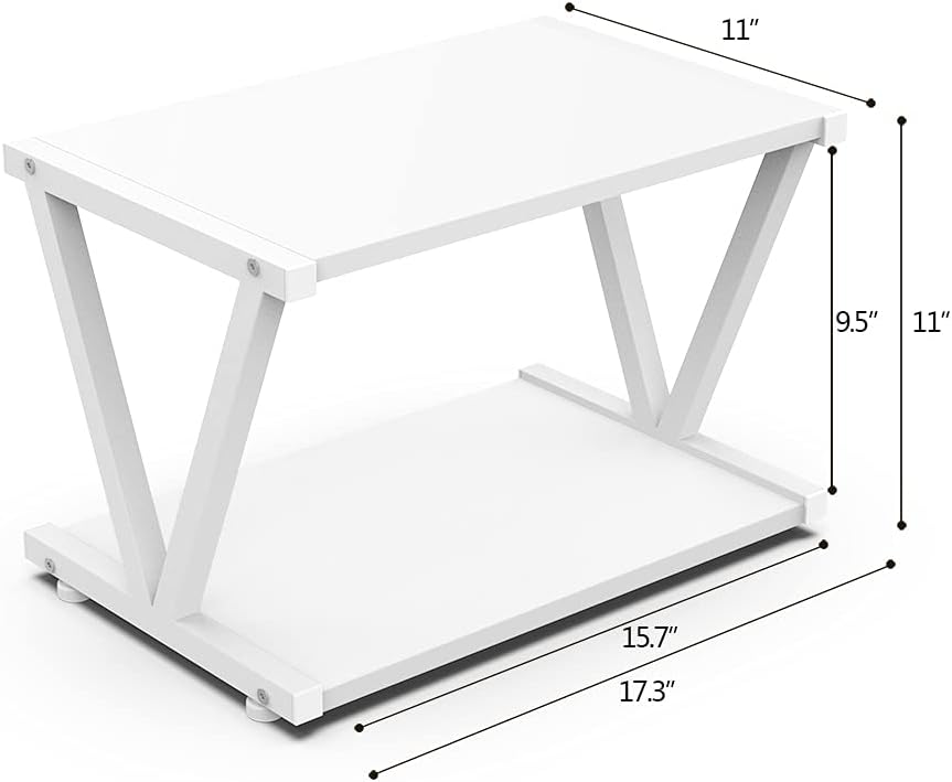 VEDECASA Retro Desktop Printer Stand 2 Double Tiers Wood Printer Shelf Rustic Industrial Farmhouse Wood Storage Book Shelf Organizor for Home Office Stylish Sturdy V Shaped (Dark Grey)