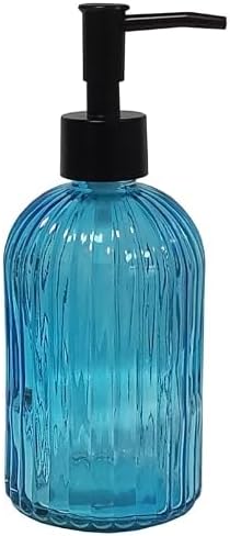 Blue Glass Soap Dispenser Set with Black Pump, 13.5oz Refillable Hand Dispenser, Lotion Dish Soap Dispenser for Modern Home Decor, Kitchen Countertop, Bathroom, Hotel