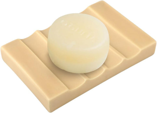 Soap Dish for Bathroom Sink and Shower Ceramic Soap Tray, Small Bar Soap Holder with Drainage Non-Slip Luxury Bathroom Decor Accessories (Khaki)