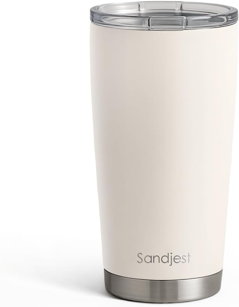SANDJEST Beige Tumbler 20oz Stainless Steel Double Wall Vacuum Insulated, Travel Coffee Cup, Gifts for Men Women Birthday Christmas