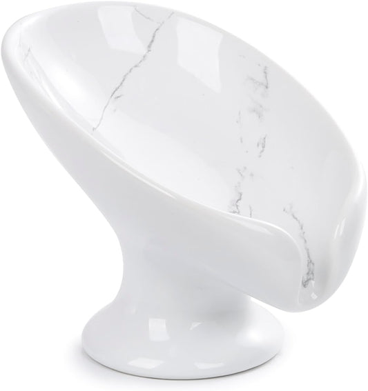 Small Soap Dish, Self Draining Bar Soap Holder for Bathroom Sink, Leaf Shaped Drainage Ceramic with Marble-Pattern Finish, Decorative Soap Dish, No Suction Cup, ANTIS'S HOME