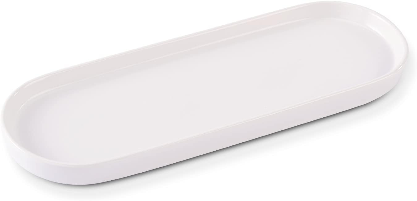 Ceramic Sink Tray, Bathroom Counter Tray, Bathtub, Cosmetics Dish, Candle, Perfume Shampoo Liquid Soap Simple Style Design Suit for Bathroom and Kitchen (White)