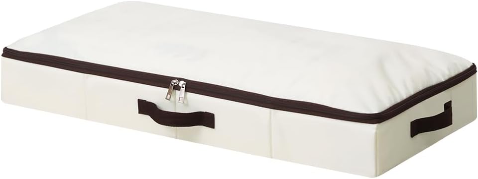 AMJ 4" Foldable Underbed Storage Closet Organizers and storage bins, Under Bed Garment Storage Bins, Folding & Washable, Soft Zip Lid, Beige