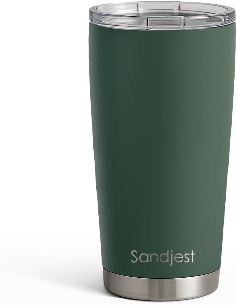 SANDJEST Dark Green Tumbler 20oz Stainless Steel Double Wall Vacuum Insulated, Green Travel Coffee Cup, Gifts for Men Women Birthday Christmas