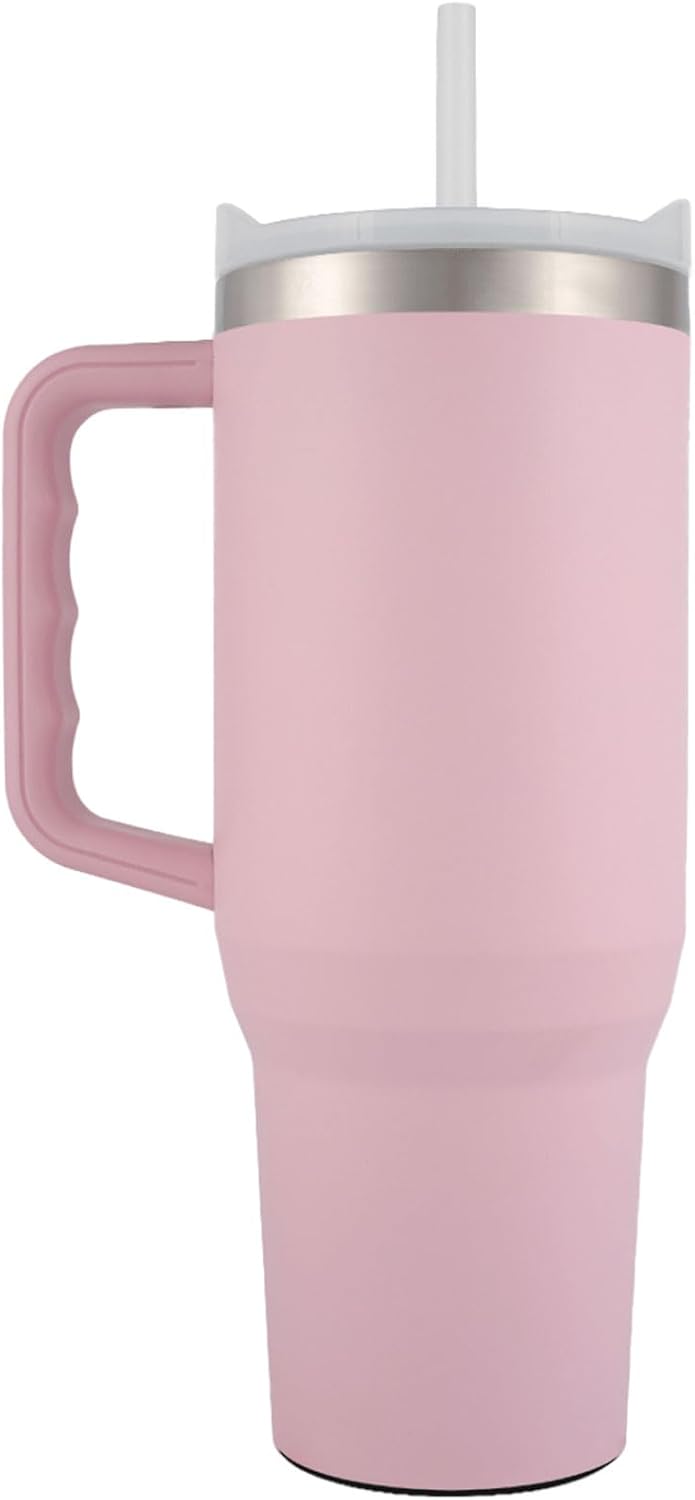 Yukon Outfitters Fit Forty 40oz Double Wall Vacuum Insulated Stainless Steel Tumbler with Reusable Straw & Ergonomic Handle | For Hot or Cold Beverage, Soft Pink