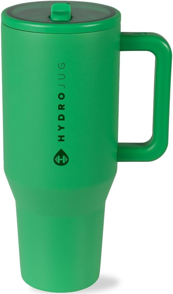 HydroJug Traveler - 40 oz Water Bottle with Handle & Flip Straw - Fits in Cup Holder, Leak Resistant Tumbler-Reusable Insulated Stainless Steel & Rubber Base - Gifts for Women & Men, Clover